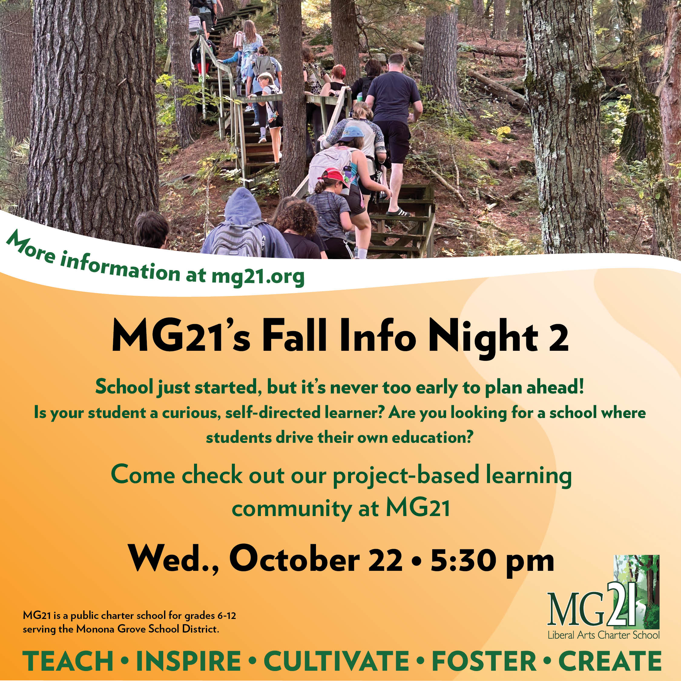 MG21's Fall Info Night 2, Wednesday, October 22nd at 5:30pm
