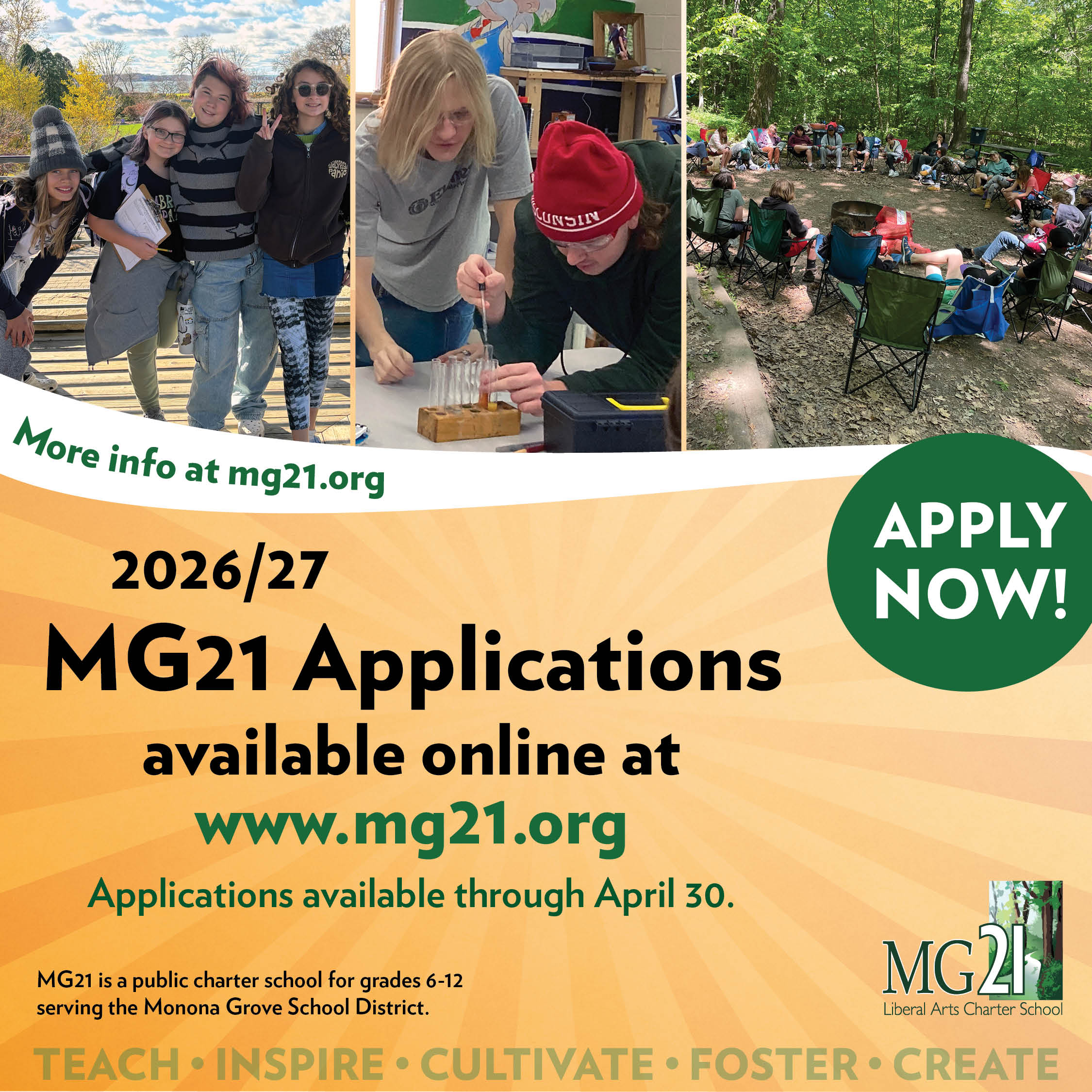 Applications are now being accepted for the 2026-2027 school year through April 30th